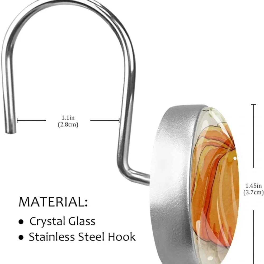 Shower Curtain Hooks Hand Draw Pumpkin Print 12 Pack, Multi 10, 1.45x1.45in